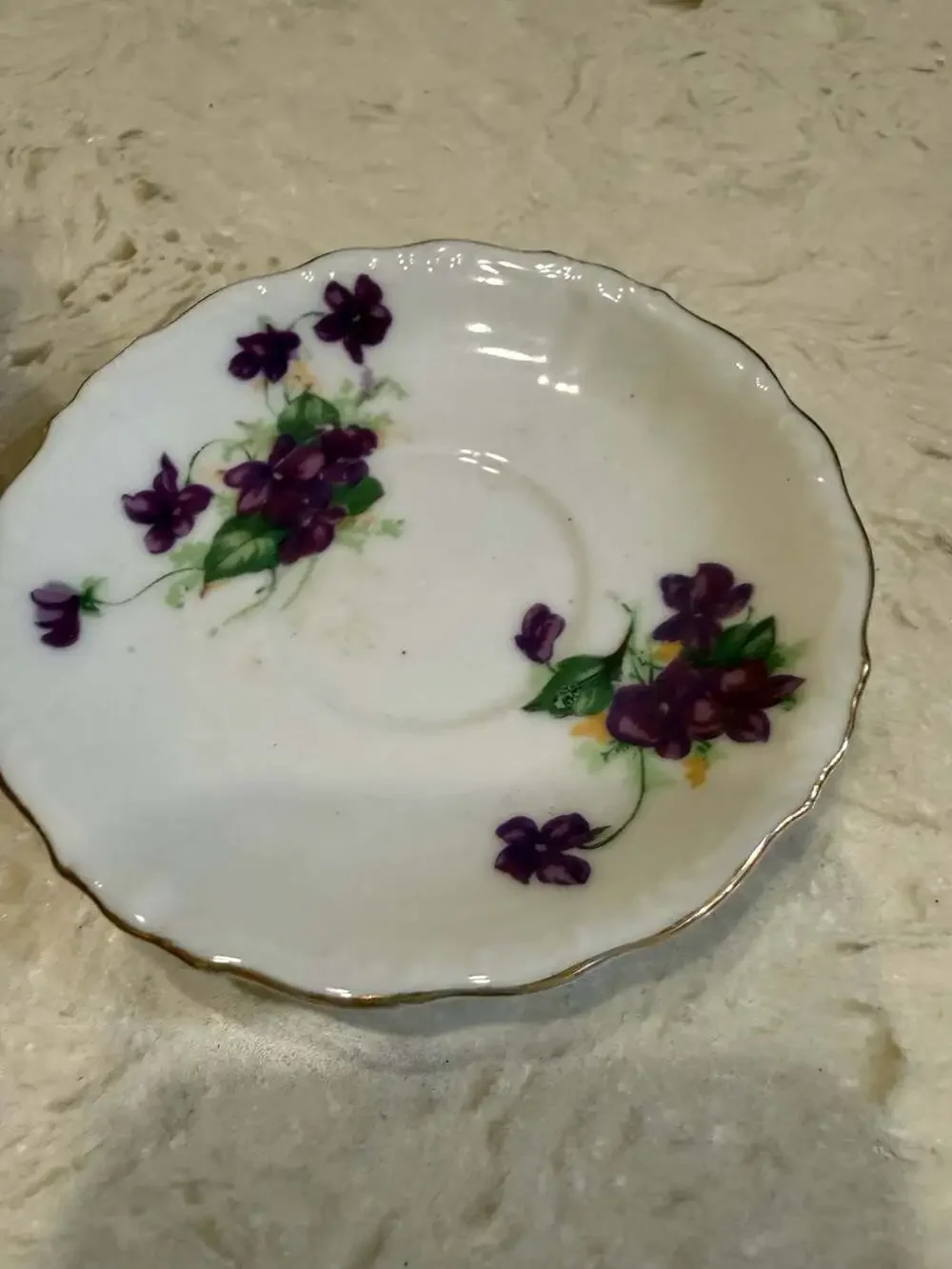 Vintage Made in Japan Porcelain Teacup and Saucer with Purple Violet Flowers and